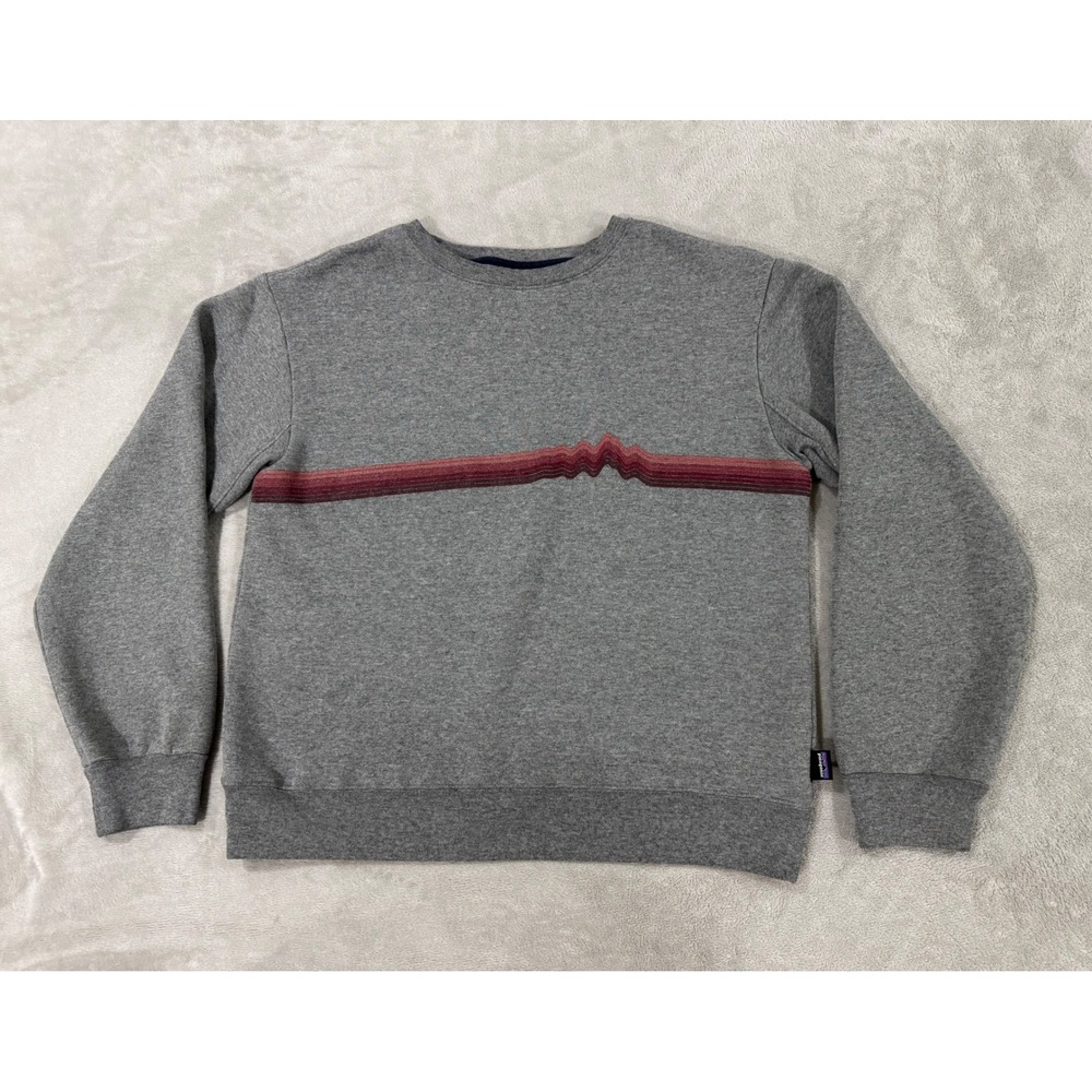 Patagonia Uprisal Crew Sweatshirt Grey Stripe Recycled Fleece Pullover Small